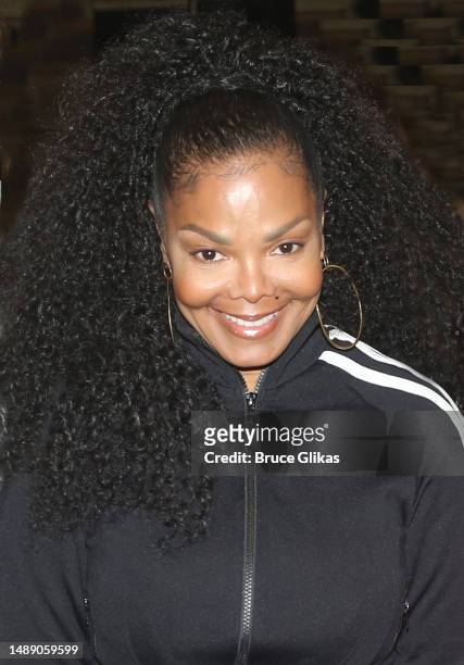 Janet Jackson poses backstage at the Bob Fosse musical "Dancin'" on Broadway at The Music Box Theatre on May 10, 2023 in New York City.
