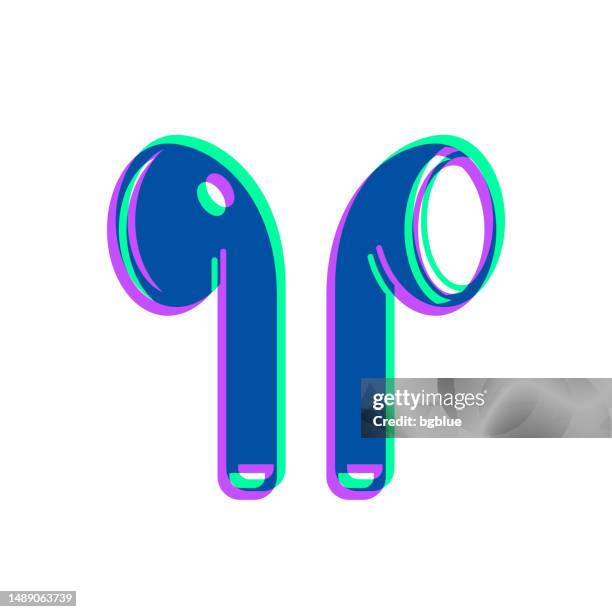 wireless earphones. icon with two color overlay on white background - wireless headphones white background stock illustrations