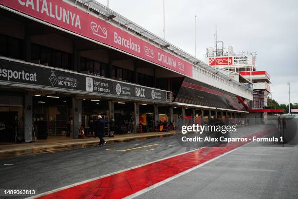 General view of the pitlane during day two of Formula 2 Testing at Circuit de Barcelona-Catalunya on May 11, 2023 in Barcelona, Spain.