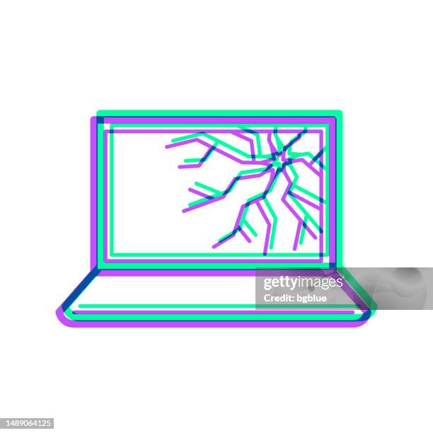 laptop with broken screen. icon with two color overlay on white background - shocked computer stock illustrations