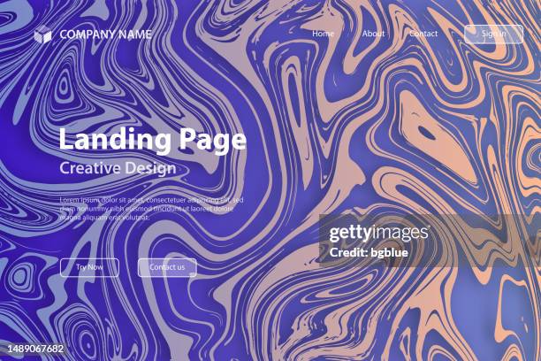 landing page template - liquid background with blue gradient - trendy design - dark marble texture stock illustrations