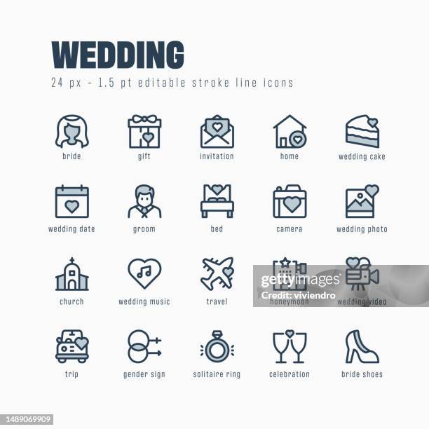 wedding line icon set. editable stroke. pixel perfect. - proposal template stock illustrations