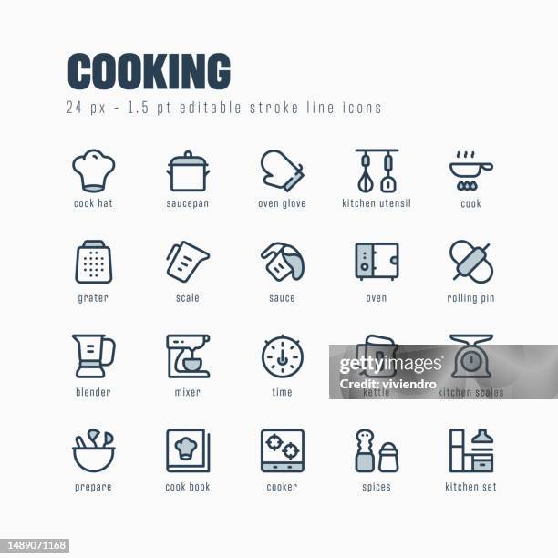 cooking line icon set. editable stroke. pixel perfect. - empty kitchen table stock illustrations