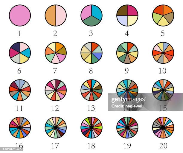 vektorfarben mit unterschiedlicher anzahl von sektoren teilen das kreissymbol gleichmäßig isoliert auf weißem hintergrund - 5 segment infographics vector stock-grafiken, -clipart, -cartoons und -symbole