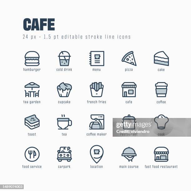 cafe line icon set. editable stroke. pixel perfect. - table breakfast background stock illustrations