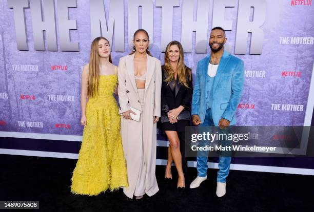 Lucy Paez, Jennifer Lopez, Niki Caro and Omari Hardwick attend "The Mother" Los Angeles Premiere Event at Westwood Village on May 10, 2023 in Los...