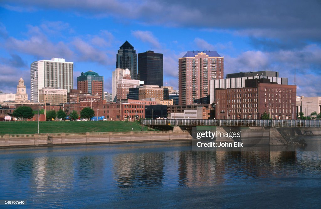 City skyline with Des Moines River.