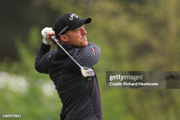 David Horsey of England tees off on the 16th hole during Day One of the Soudal Open at Rinkven International Golf Club on May 11, 2023 in Belgium.