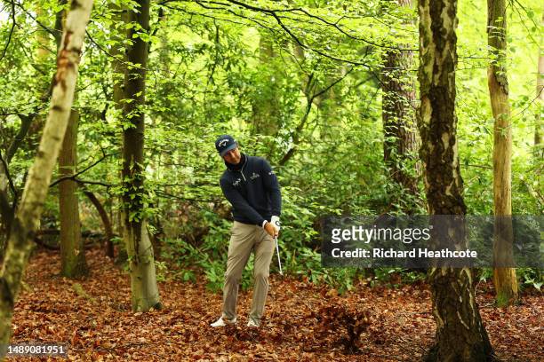 Jorge Campillo of Spain plays their shot out of the trees on the 18th hole during Day One of the Soudal Open at Rinkven International Golf Club on...