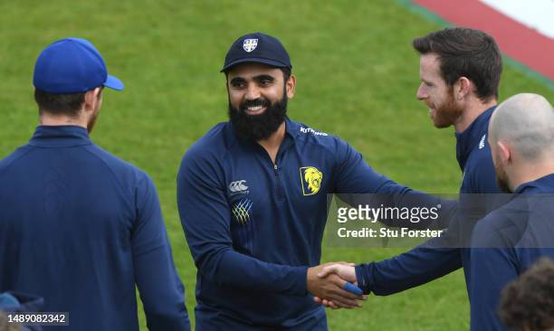 Durham and New Zealand spin bowler Ajaz Patel smiles after receiving his cap prior to day one of the LV= Insurance County Championship Division 2...