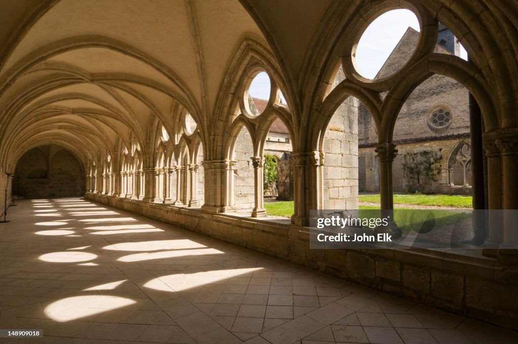 Cloister at Noirlac Abbey.