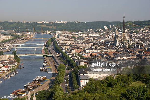 city from above with seine river. - rouen stock pictures, royalty-free photos & images
