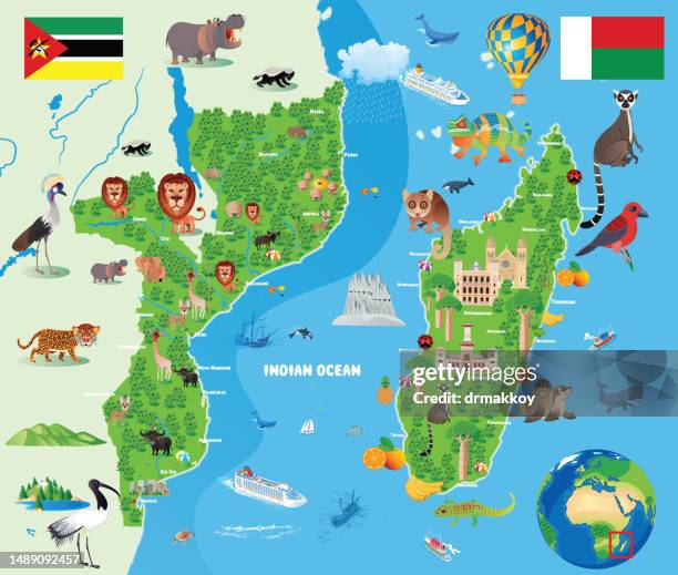 mozambique and madagascar travel map - antananarivo stock illustrations