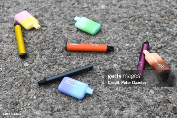 Discarded vapes litter a car park on May 11,2023 in London,England.