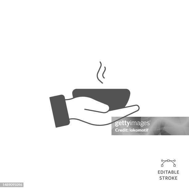 food donation flat line icon with editable stroke. the icon is suitable for web design, mobile apps, ui, ux, and gui design. - soup kitchen stock illustrations