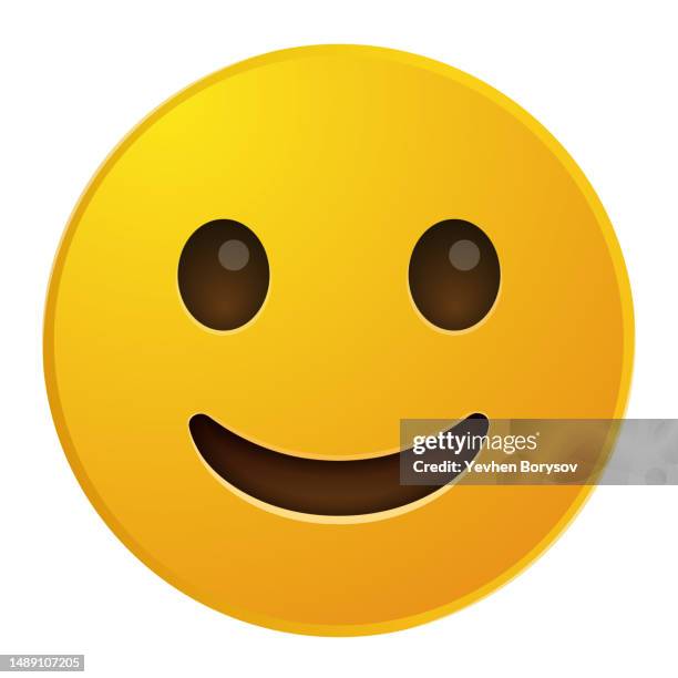slightly smiling face large size of yellow emoji smile - anthropomorphic face stock pictures, royalty-free photos & images