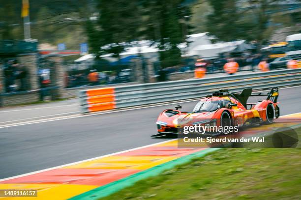 Ferrari AF Corse Ferrari 499P hypercar Ferrari 3.0 L Turbo V6 driven by James Calado, Antonio Giovinazzi, Alessandro Pier Guidi, driving through Eau...