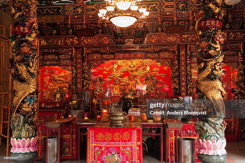 Main shrine in Sang Hong San Temple on Jalan Wayang in Chinatown.