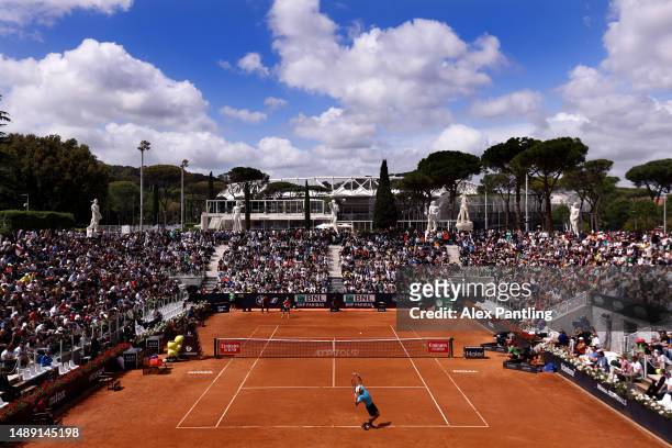 General view of the Nicola Pietrangeli Stadium as Mackenzie McDonald of the United States serves against Marco Cecchinato of Italy during the Men's...