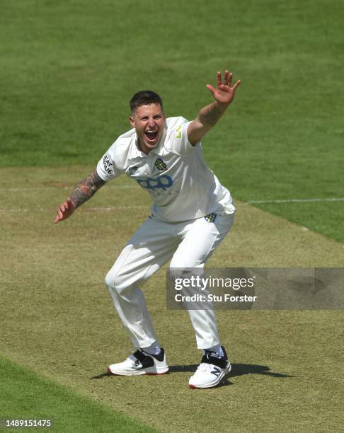 Durham bowler Brydon Carse appeals during day one of the LV= Insurance County Championship Division 2 match between Durham and Yorkshire at Seat...