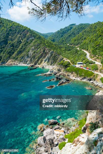 agios ioannis strand auf skopelos insel - insel skopelos stock-fotos und bilder