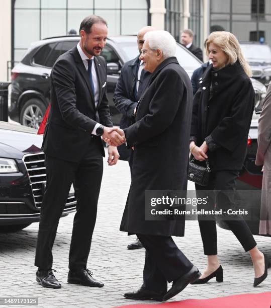Italian President Sergio Mattarella, Laura Mattarella and Norwegian Crown Prince Haakon attend the National Museum for the Italian State on May 11,...