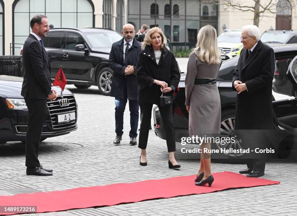 Italian President Sergio Mattarella, Laura Mattarella and Norwegian Crown Prince Haakon attend the National Museum for the Italian State on May 11,...