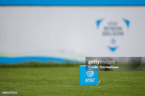 Detailed view of a tee marker is seen on the 14th hole during the first round of the AT&T Byron Nelson at TPC Craig Ranch on May 11, 2023 in...