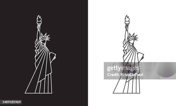 illustrations, cliparts, dessins animés et icônes de statue de la liberté, noir et blanc, plan, icône - statue de la liberté