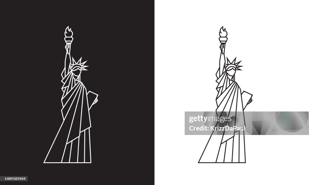 Statue of Liberty, Black and White, Outline, Icon