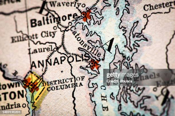 antique atlas map macro closeup: annapolis, maryland - annapolis stock illustrations