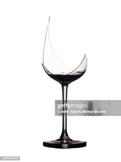 broken wine glass on a white background. - spilled drink stock pictures, royalty-free photos & images