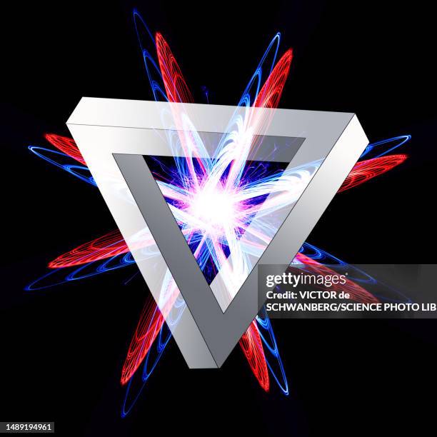 quantum physics, conceptual illustration - penrose triangle stock illustrations