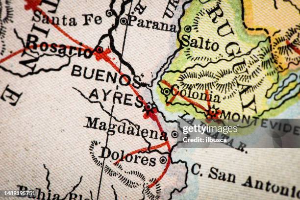 antique atlas map macro closeup: buenos aires, argentina - buenos aires province stock illustrations