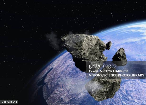 asteroids approaching earth, illustration - asteroid stock illustrations