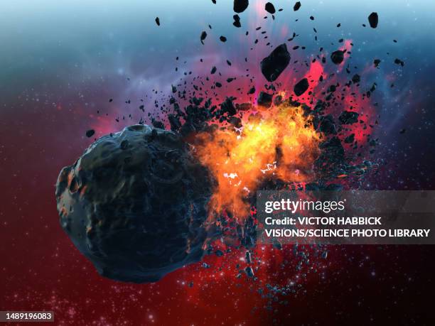 destruction of asteroid threatening earth, illustration - asteroid stock illustrations