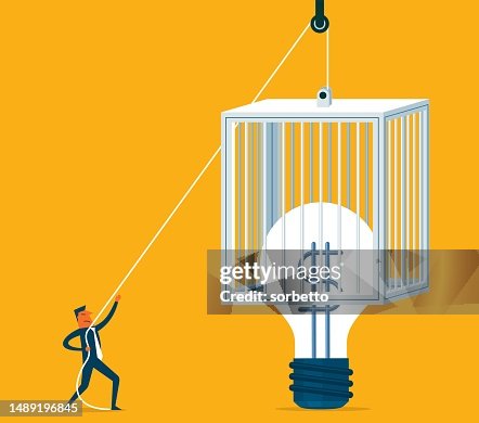 Open cage with idea bulb Open cage with idea bulb