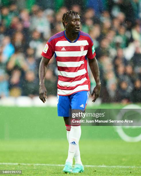 Famara Diedhiou of Granada CF reacts during the LaLiga Smartbank match between Racing Santander and Granada CF at El Sardinero on April 23, 2023 in...