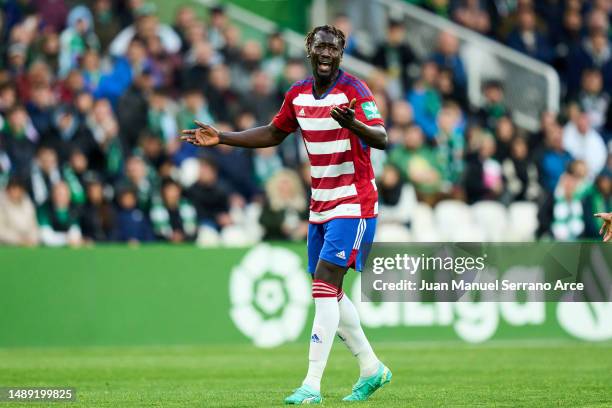 Famara Diedhiou of Granada CF reacts during the LaLiga Smartbank match between Racing Santander and Granada CF at El Sardinero on April 23, 2023 in...