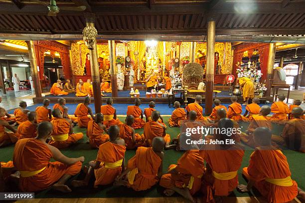 wat jong klang, monks inside temple. - wat jong klang stock pictures, royalty-free photos & images