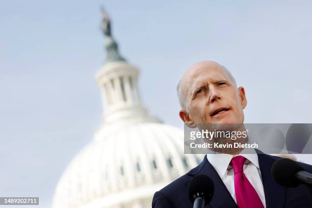Sen. Rick Scott speaks on border security and Title 42 during a press conference at the U.S. Capitol on May 11, 2023 in Washington, DC. With the...