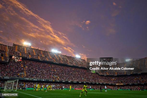 General view of the stadium during the LaLiga Santander match between Valencia CF and Villarreal CF at Estadio Mestalla on May 03, 2023 in Valencia,...