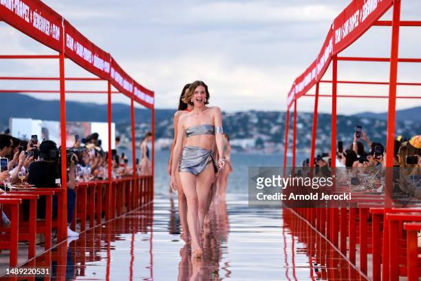 Model walks the runway during the Etam Cruise 2023 Show on May 11, 2023 in Saint-Tropez, France.