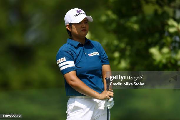 Haru Nomura of Japan looks down the second fairway during the first round of the Cognizant Founders Cup at Upper Montclair Country Club on May 11,...