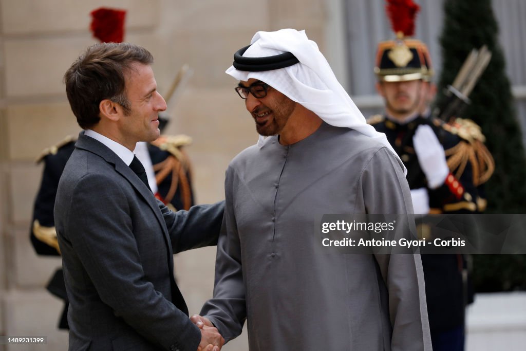 President Macron Hosts UAE President At Elysee Palace