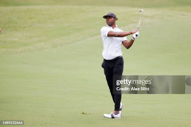 Timothy O'Neal of the United States hits on the ninth fairway during the first round of the Regions Tradition at Greystone Golf and Country Club on...