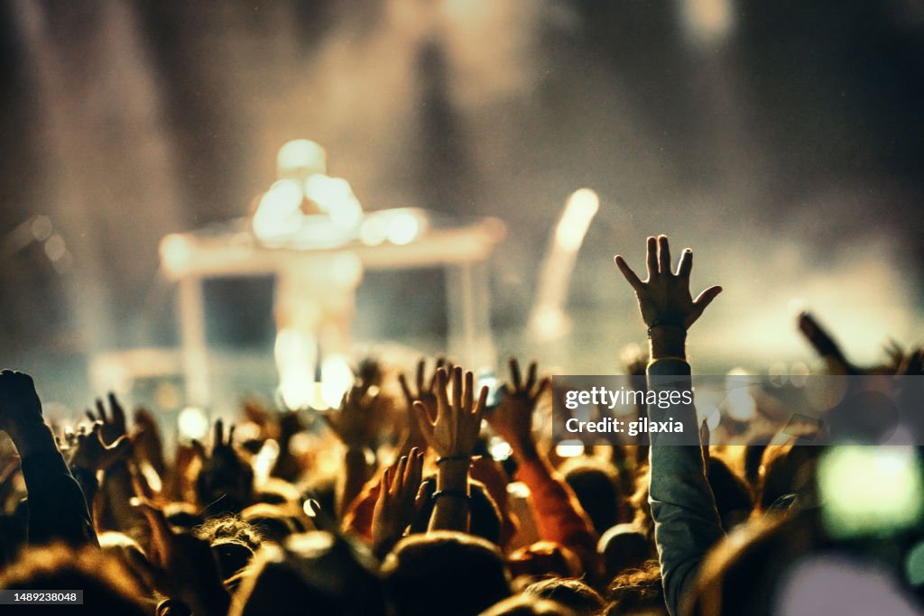 Große Gruppe von Menschen auf einer Konzertparty.