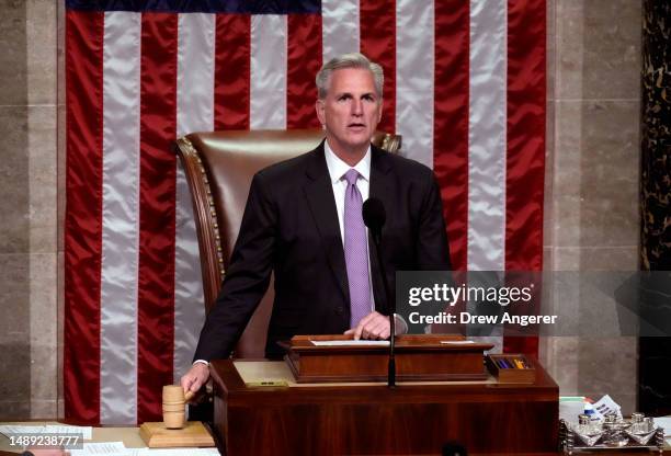 Speaker of the House Kevin McCarthy presides over the vote on H.R.2 - the Secure the Border Act of 2023, in the House Chamber of the U.S. Capitol May...