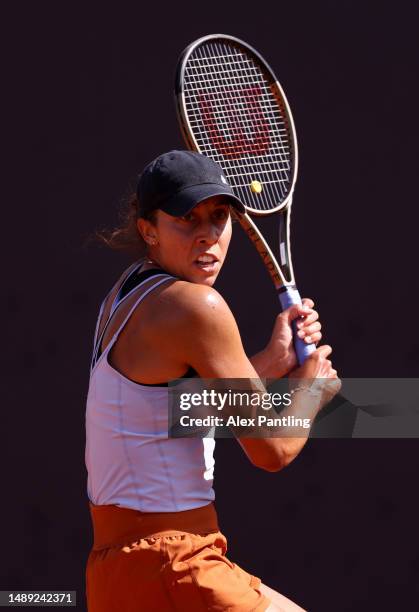 Madison Keys of the United States plays a backhand shot against Magdalena Frech of Poland during the Women's Second Round match on Day Four at Foro...