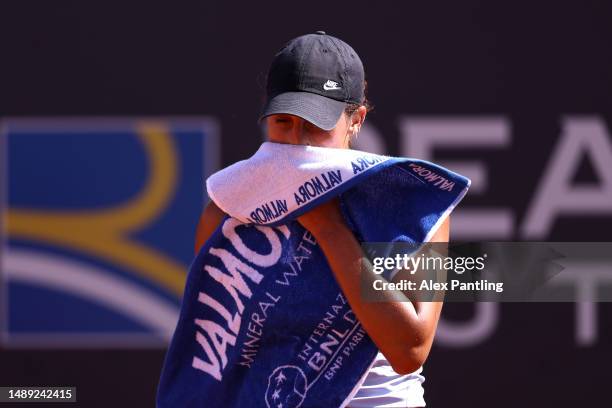 Madison Keys of the United States reacts against Magdalena Frech of Poland during the Women's Second Round match on Day Four at Foro Italico on May...